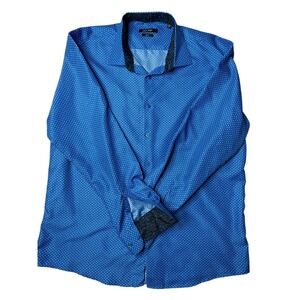 Nine West Mens Slim Fit Blue Pattern Dress Shirt XL‎ 17-17 1/2 34/35